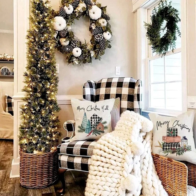 

Christmas Pillow Covers,Throw Pillows Farmhouse Christmas Decor for Home, Xmas Decorations Cushion Cases for Sofa Couch