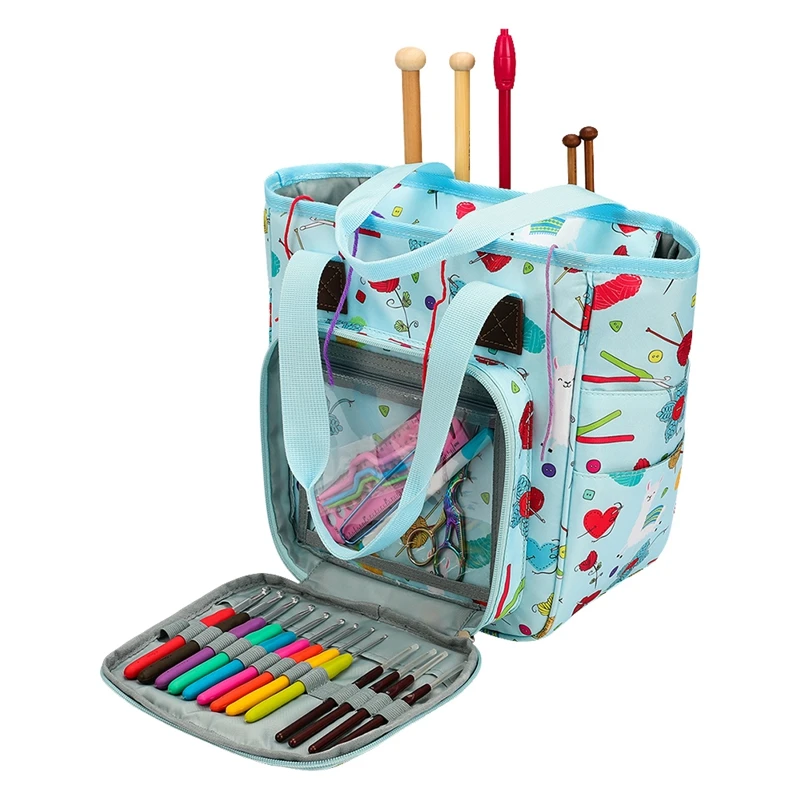 

Portable Wool Tote Bag for Wool Crochet Needle Sewing Supplies Set DIY Storage Bag Woven Bag