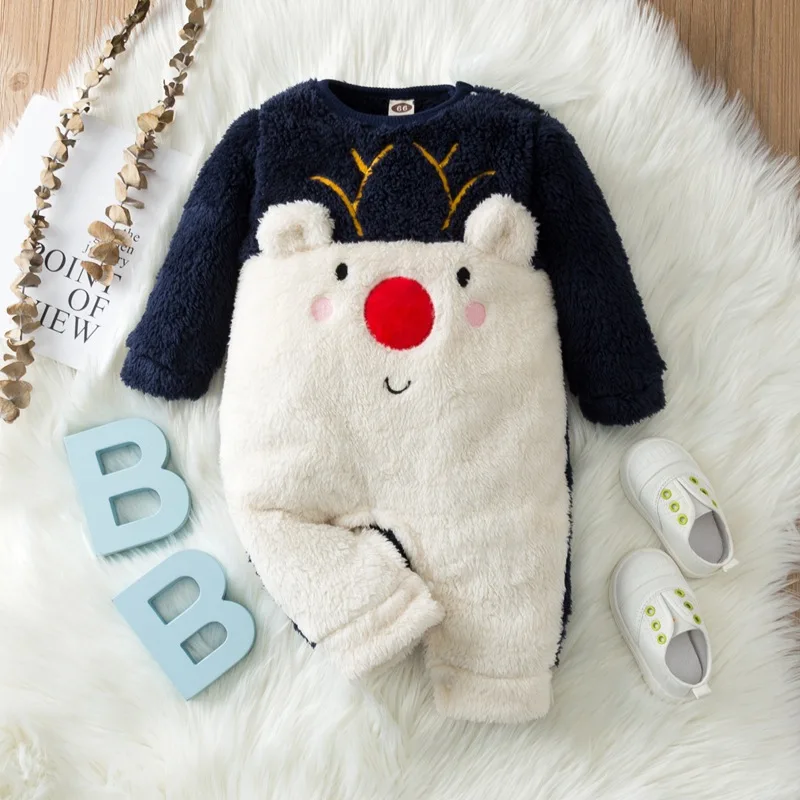 

Baby Winter Girl/Boy Jumpsuits Plush Warm Newborn Rompers Long Sleeve Cute Cartoon Boys Onesie Comfy Baby Girls Jumpsuit