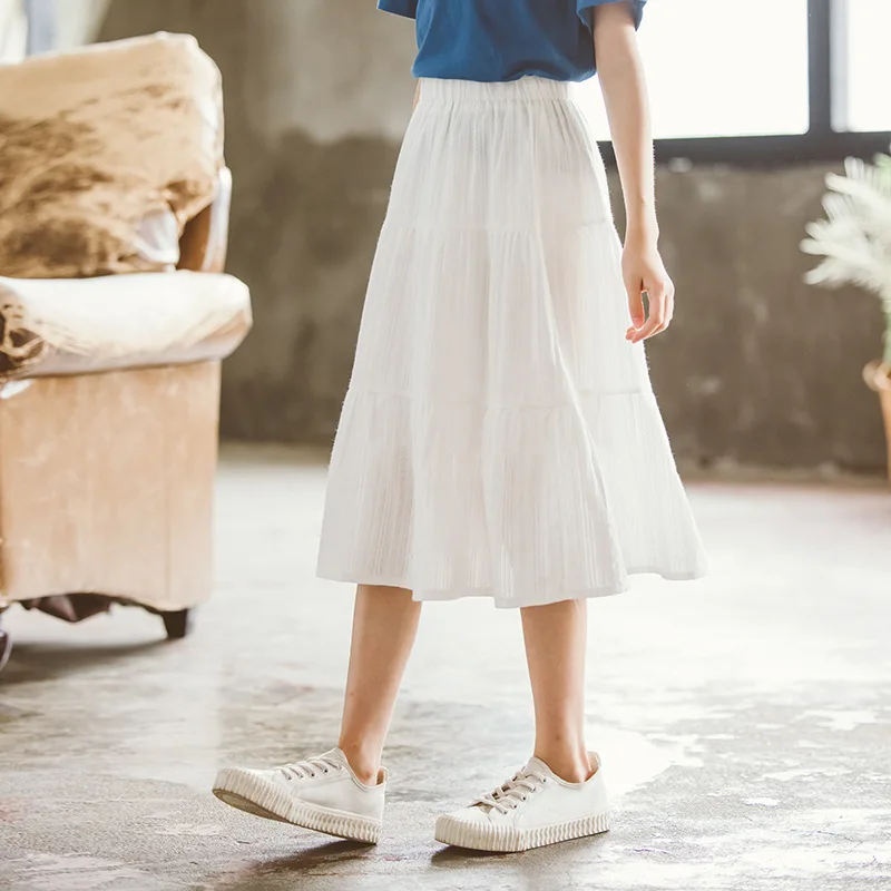 

Новинка 2021 юбки для девочек весна-осень-лето хлопковая белая шифоновая юбка детская одежда Повседневная летняя длинная юбка средней длины ...