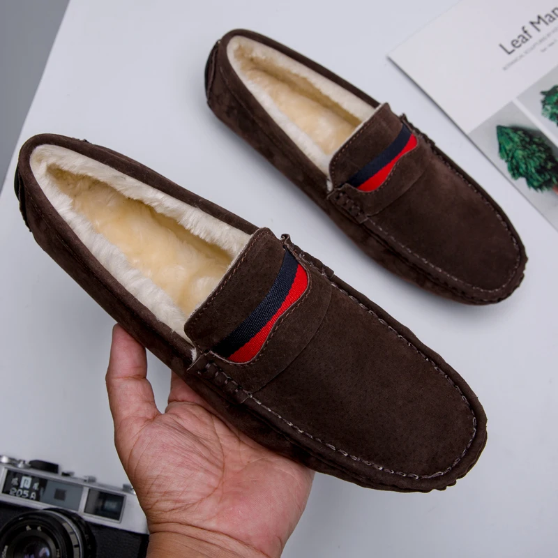 Фирменный дизайн зимние теплые плюшевые мягкие мокасины Пенни лоферы Мужская