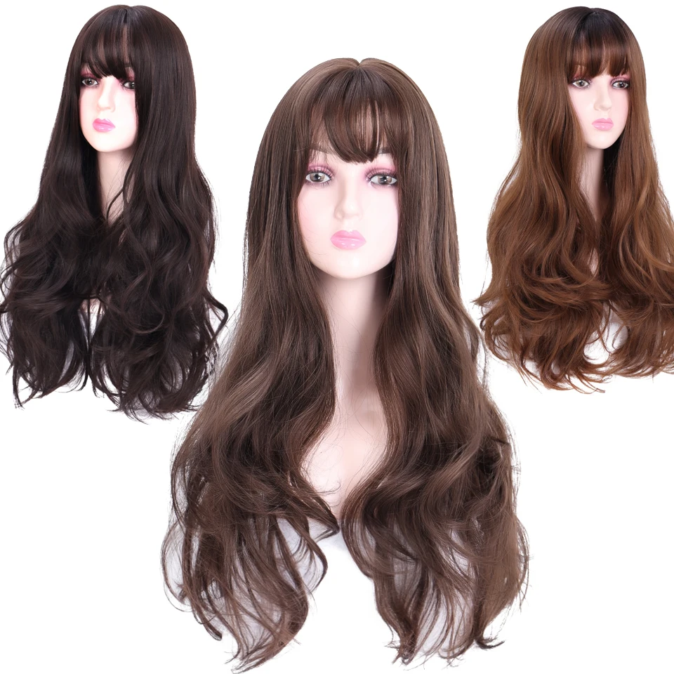 DIFEI 3 цвета синтетические парики длинные волнистые парик с челкой термостойкие