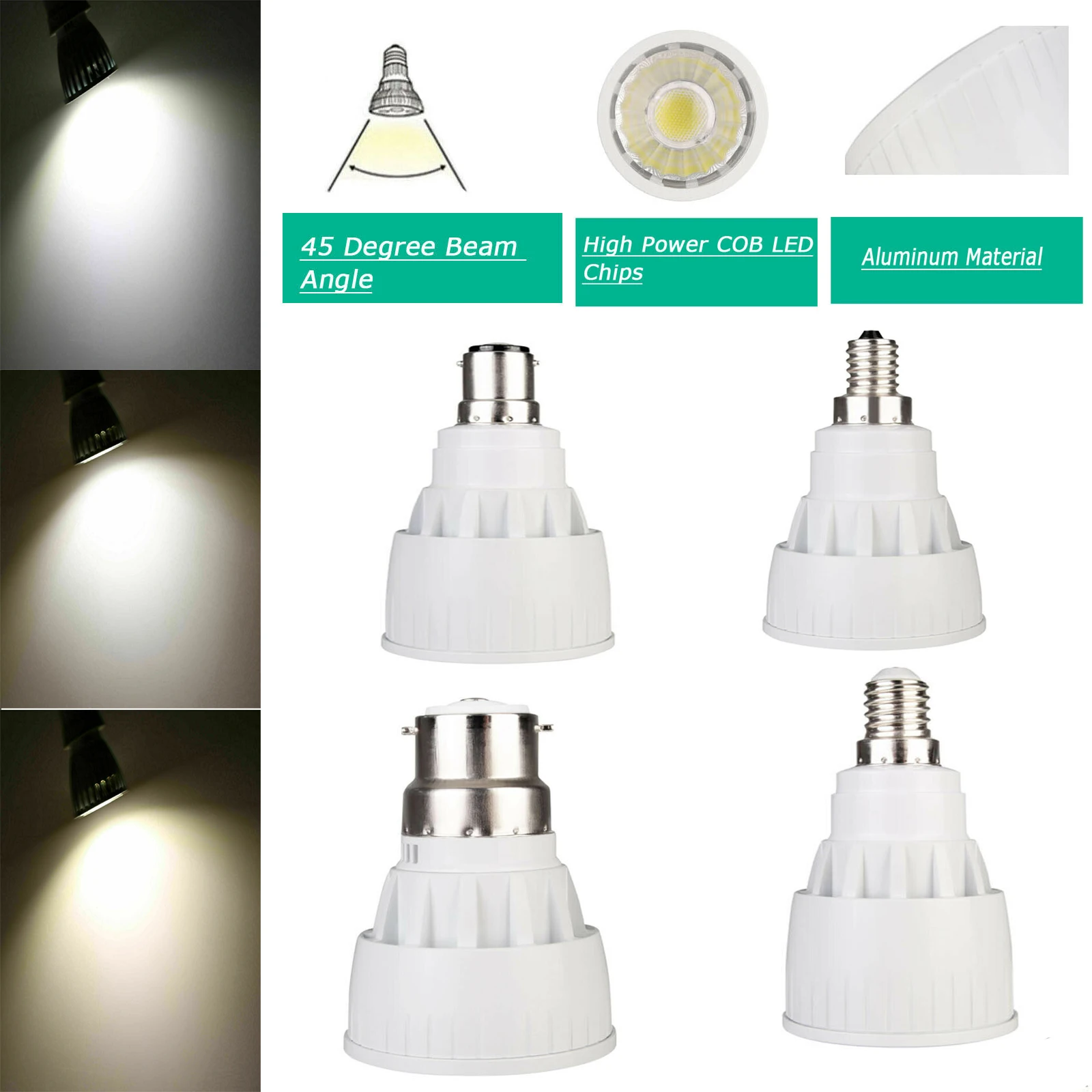 

High Power Dimmable E14 E12 B22 B15 COB 7W 9W 12W LED Bulb Lamp 85-265V 110V 220 spotlight Warm White/Cold White led light