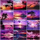 5D Diy алмазная живопись пляжные закат пейзаж полный дрель Алмазная вышивка море дерево фиолетовый изображение Стразы Настенный декор
