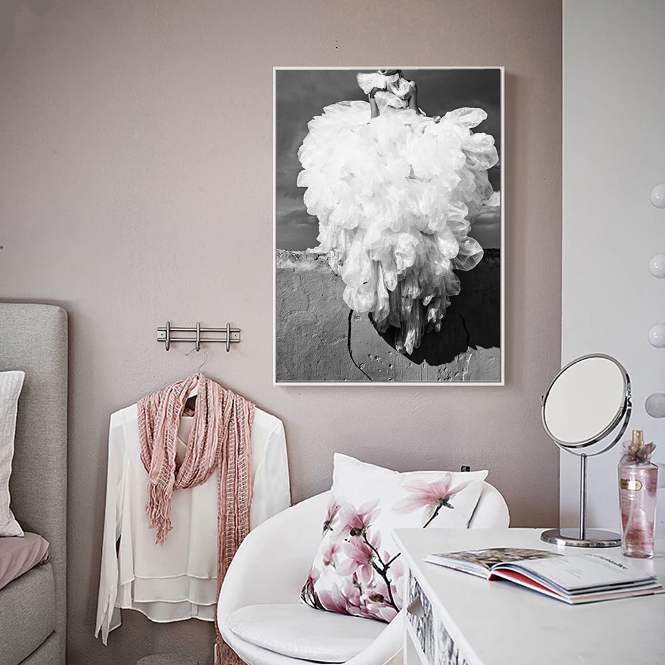 Большое кружевное платье сексуальная девушка настенная Картина на холсте Постер