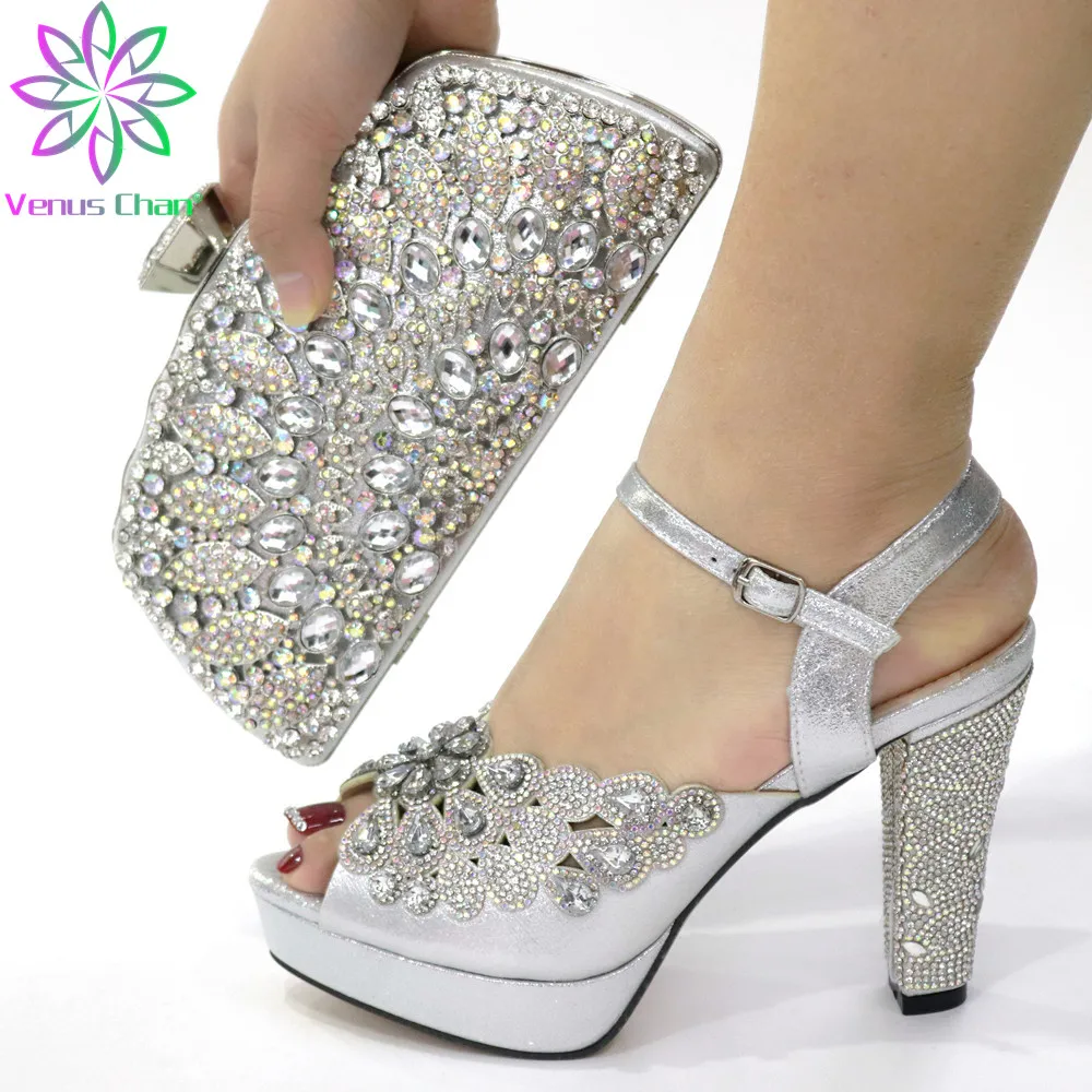 Новый Серебряный Цвет итальянская обувь и сумочки в тон комплект из туфель