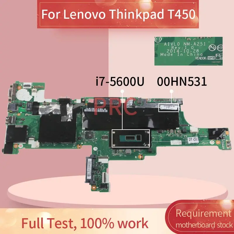 00hn531 laptop motherboard for lenovo thinkpad t450 i7 5600u notebook mainboard nm a251 sr23v ddr3 free global shipping