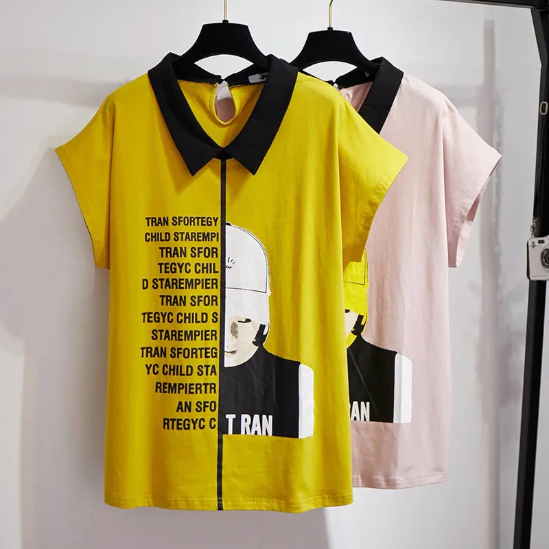 Женская футболка с надписью желтая/Розовая хлопковая Футболка принтом Размеры: