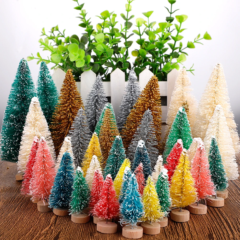 22Pcs Mini Pine Trees Set Sisal Snow Plastic Winter Decoration Tabletop Crafting Party Supplies Desktop Decor | Дом и сад