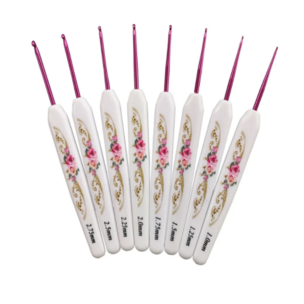 

8pcs Floral Plastic Handle Aluminium Crochet Hooks Knitting Needle Set Weaving Printed Hook Tools For Hair Fashion