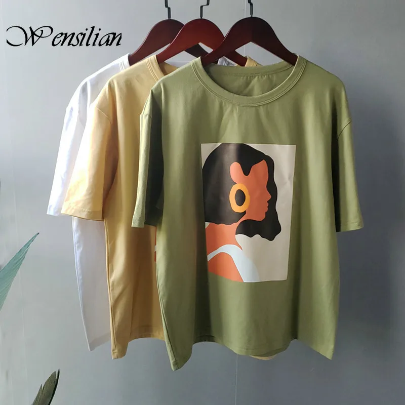 Женская хлопковая футболка с коротким рукавом круглым вырезом и