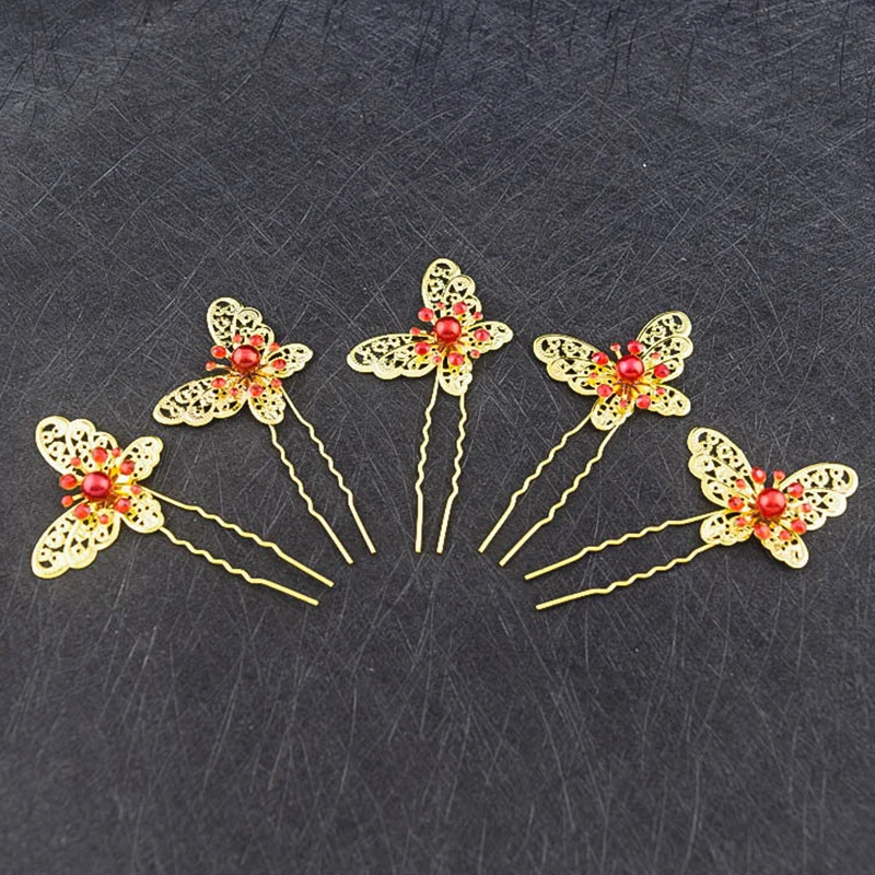 

1Pcs Bride Gold Hairpin Silver Butterfly Hair Pin Wedding Dress Costume Headdress U Shaped Bridal Hair Forks Hair Accessories