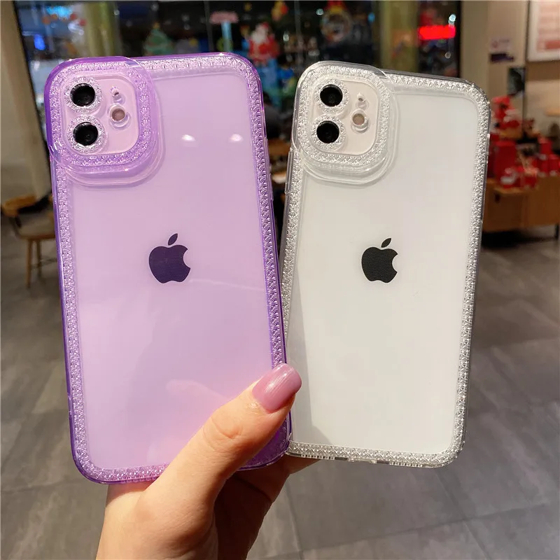 Прозрачный блестящий чехол для телефона с алмазной рамкой Iphone 13 12 11 Pro Max мягкий