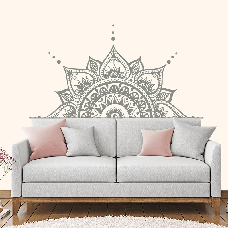 

Headboard Decor Lotus Flower Mandala Decal Half Mandala Wall Vinyl Sticker Bedroom Indian Yoga Vinyl Boho Decal E709