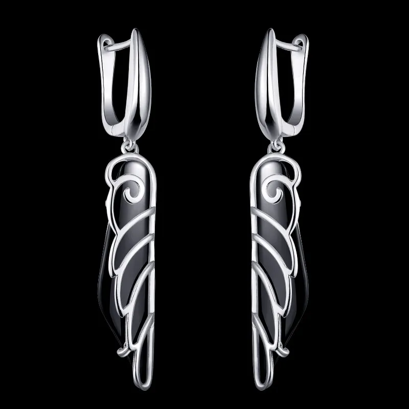 silver black MAIKALE, трендовые черно-белые керамические серьги для женщин, цвета: золотистый, серебристый, полые серьги в форме крыла, модные ювелирные изделия, подарки - Окраска металла: silver black