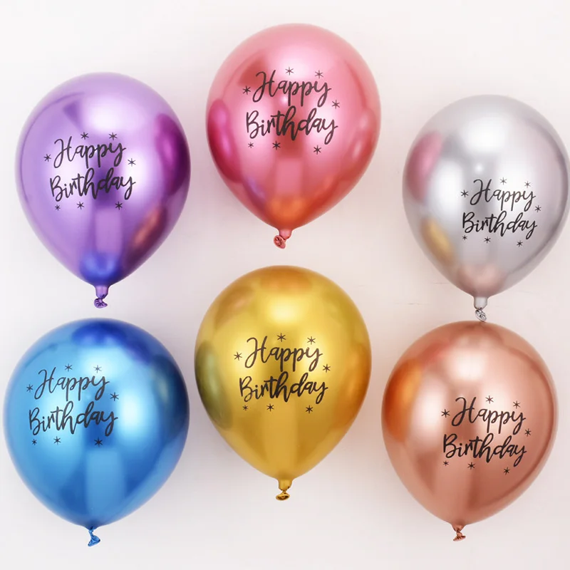 

10pcs 12inch Chrome Metallic Latex Balloons Happy Birthday Printed Pattern Ballon Helium Metal Globos Birthday Party Decorations