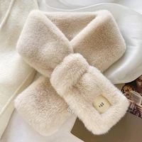 lunadolphin korean ins furry bib women fashion black white checkerboard plaid faux rabbit fur imitation fur cross plush scarf