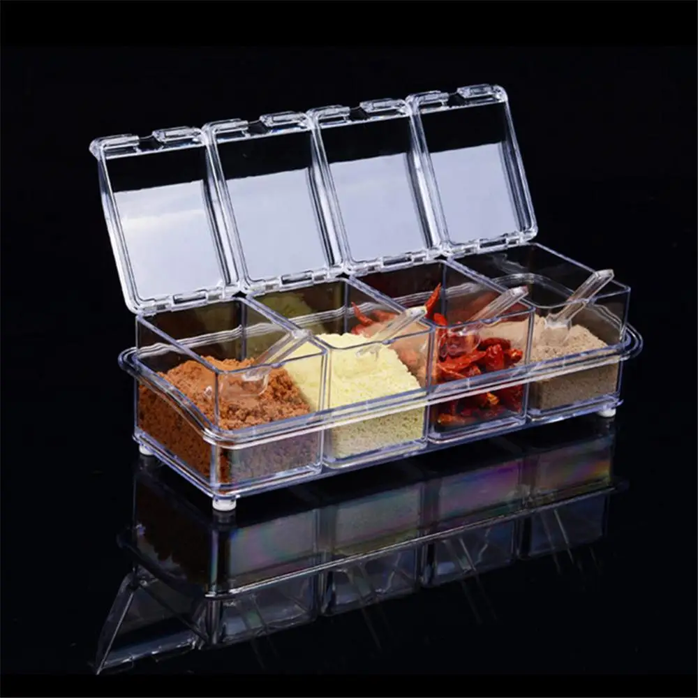 

4pcs/set Seasoning Boxes Dustproof Clear Visible Spice Can Kitchen Condiment Jars Cruet Sugar Salt Organizer Storage Container