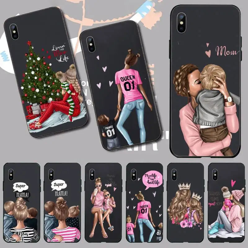 

Black Brown Hair Baby Mom Girl Coque Phone Case for iPhone 11 12 13 pro XS MAX 8 7 6 6S Plus X 5S SE 2020 XR mini