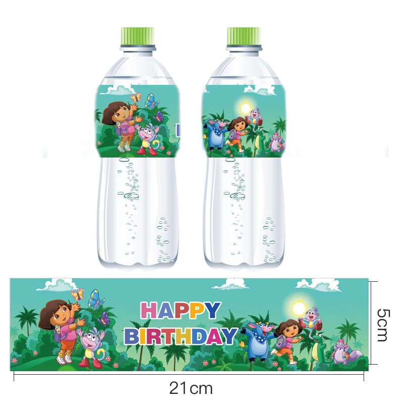 

Omilut 12pcs Dora Birthday Party Sticker Dora THE EXPLORER Mineral Water Bottle Label Cartoon Stickers Baby Shower Girls