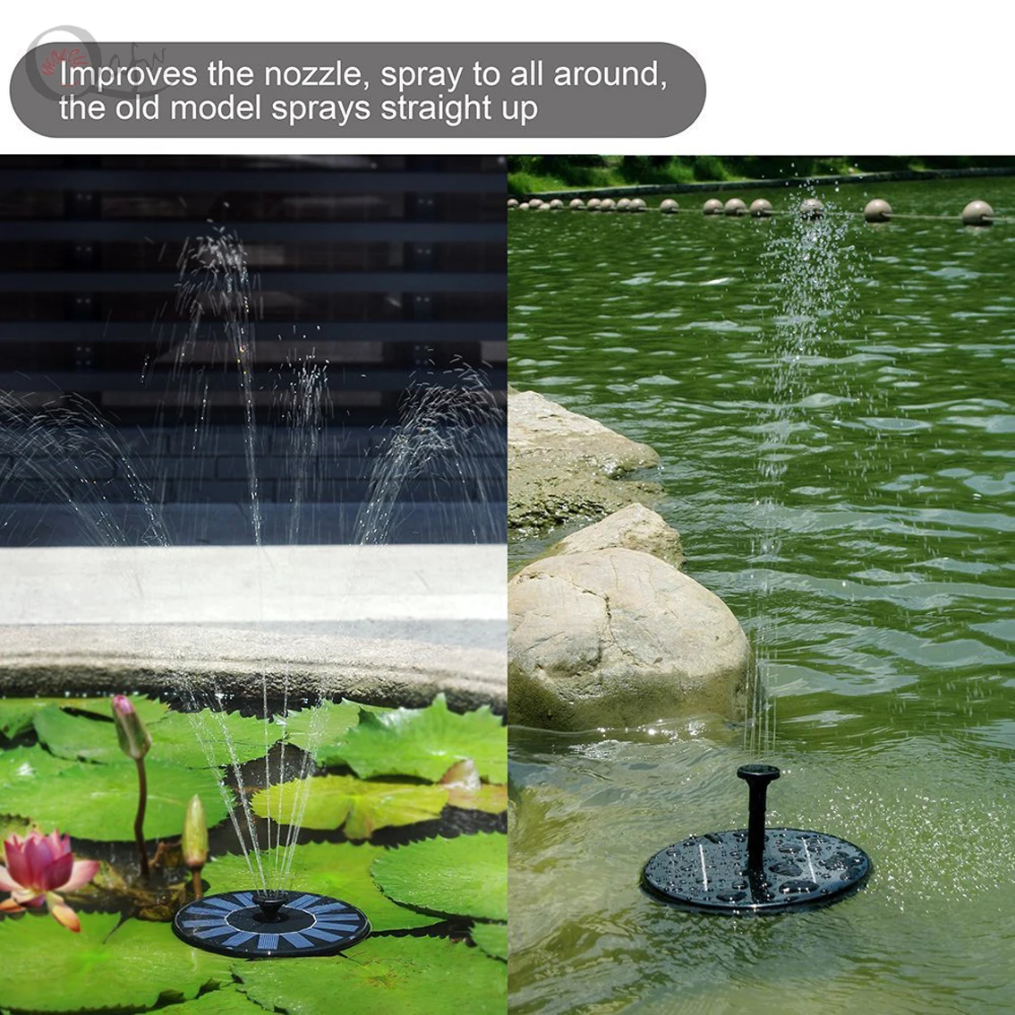 

New upgraded solar fountain pump with LED lights, backup battery, solar panel kit, strong pressure high water