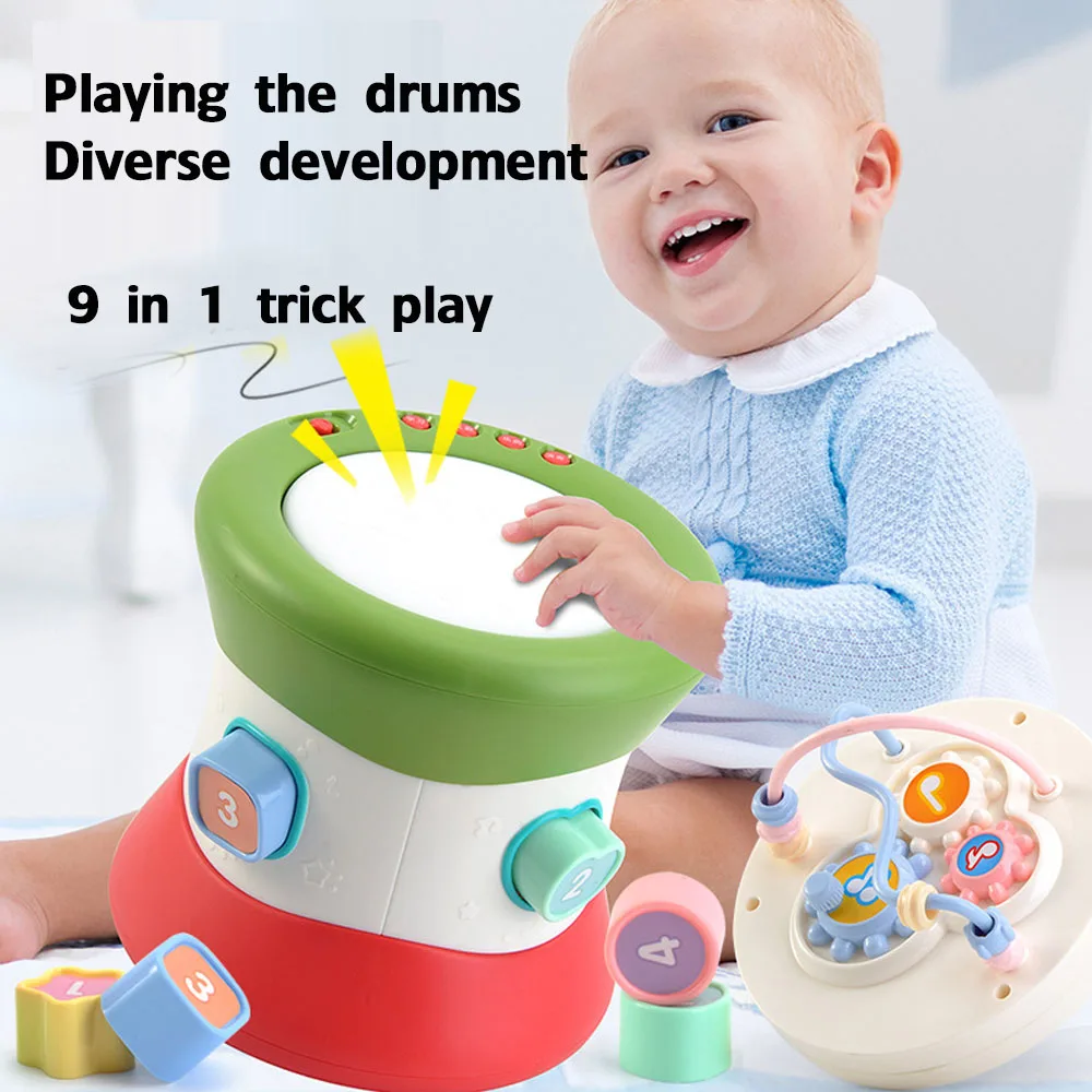 

Multi-function hand drums beaded knock on the piano six in one music pat drum baby puzzle early education toys