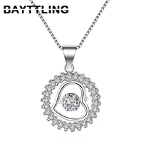 bayttling silver color 18 inch round heart zircon pendant necklace for women fashion jewelry lady necklace wedding gift