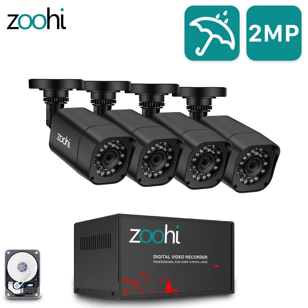 Zoohi AHD CCTV камера система 1080P безопасности DVR комплект Водонепроницаемая наружная