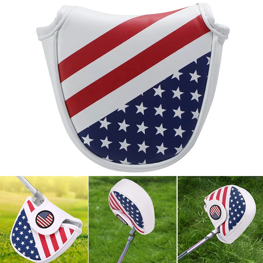 

PU Leather Universal Magnetic Closure Mallet Putter Cover Thick Golf Club Protector Square Replacement Portable Flag Style