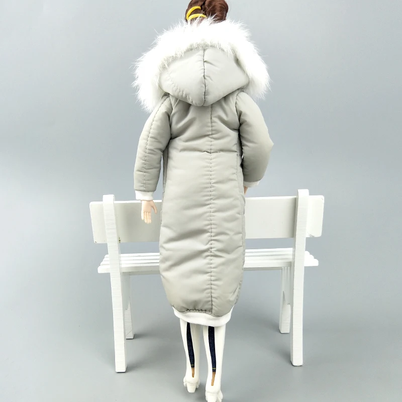 Серая зимняя одежда длинное пальто для куклы Барби наряды парка 1/6 BJD кукла куртка