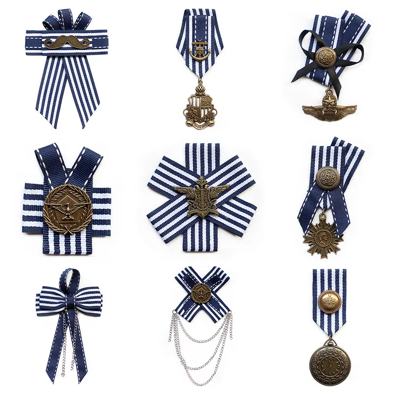 

Fashion Fabric Bow Brooch Navy Style Tassel Chain Lapel Pins Suit Shirt Basge Brooches for Women and Men Clothing Accessories
