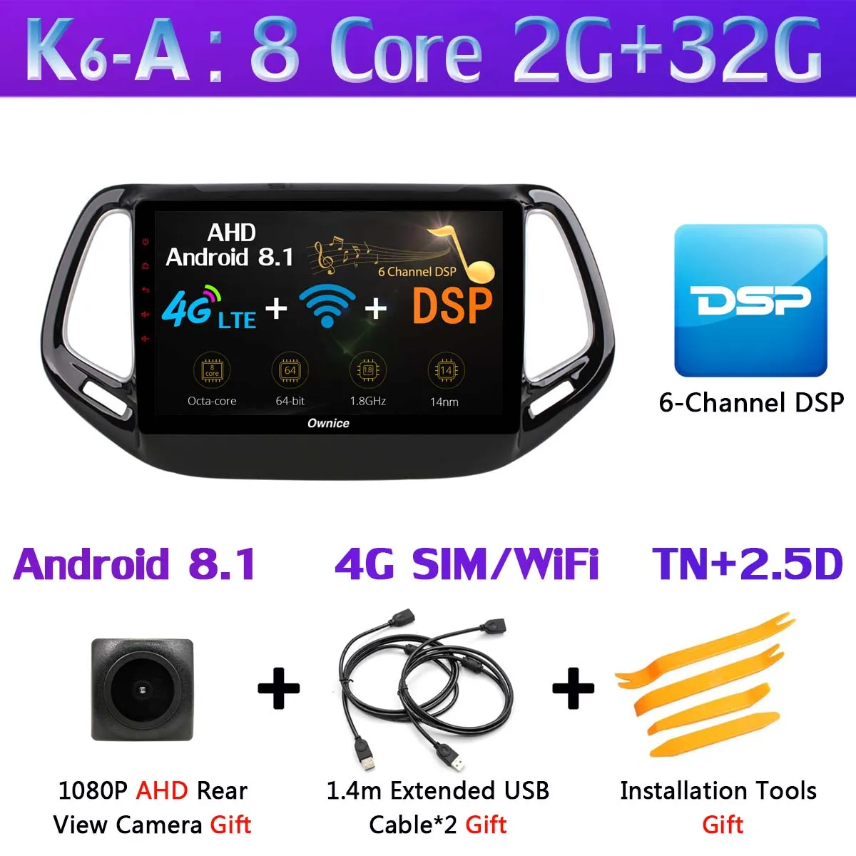 K6-A 360 ° панорамный 4G+ 64G Android 9,0 автомобильный мультимедийный плеер для Jeep Compass автомобильный радиоприемник с навигацией GPS CarPlay SPDIF - Цвет: K6-A