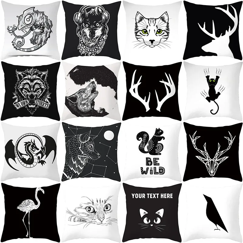 

Animal Series Cushion Cover 45X45 Black White Sketch Style Decorative Pillowcase Sofa Cushions Nordic Pillow Covers Home Decor