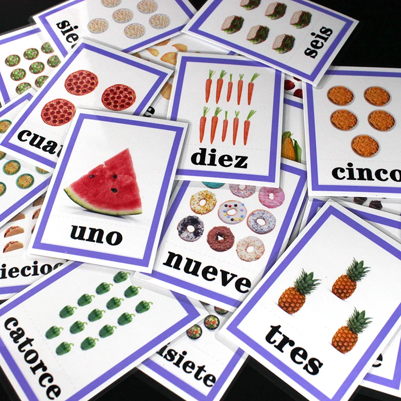 Детская обучающая испанская карточка с цифрами 123 для детей Монтессори