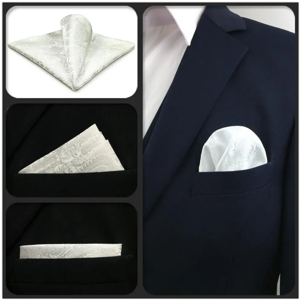 Белый серый Пейсли мужской карманный квадратный шелка роскошный носовой платок