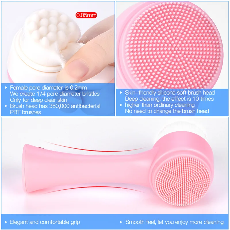

CkeyiN Portable Double Side Silicone Facial Cleanser Wash Brush Blackhead Removal Face Cleaning Makeup Remover Massage Brush