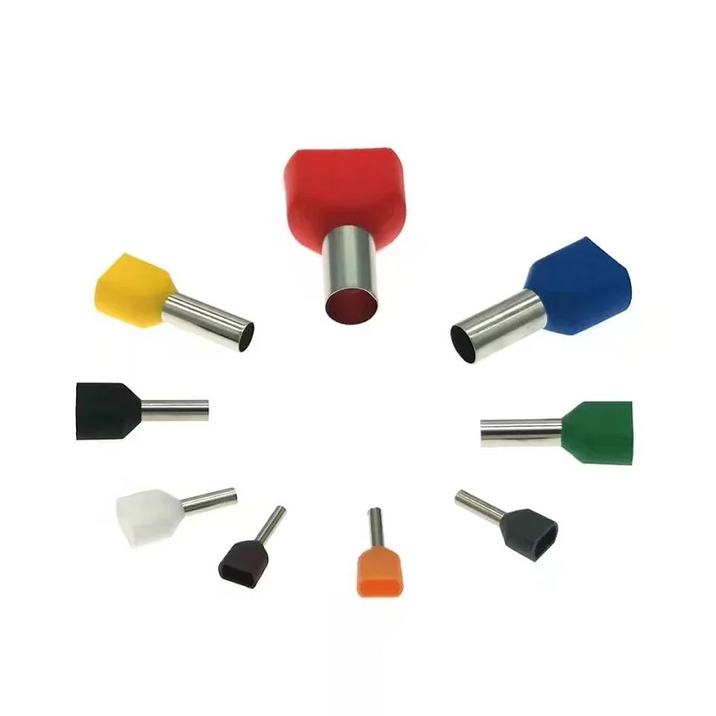 

100pcs/Lot TE2508 Double Wire Series Tubular Insulated Tubular Terminal Copper 0.5~6.0mm² Cold Pressed End Set Electr Connector