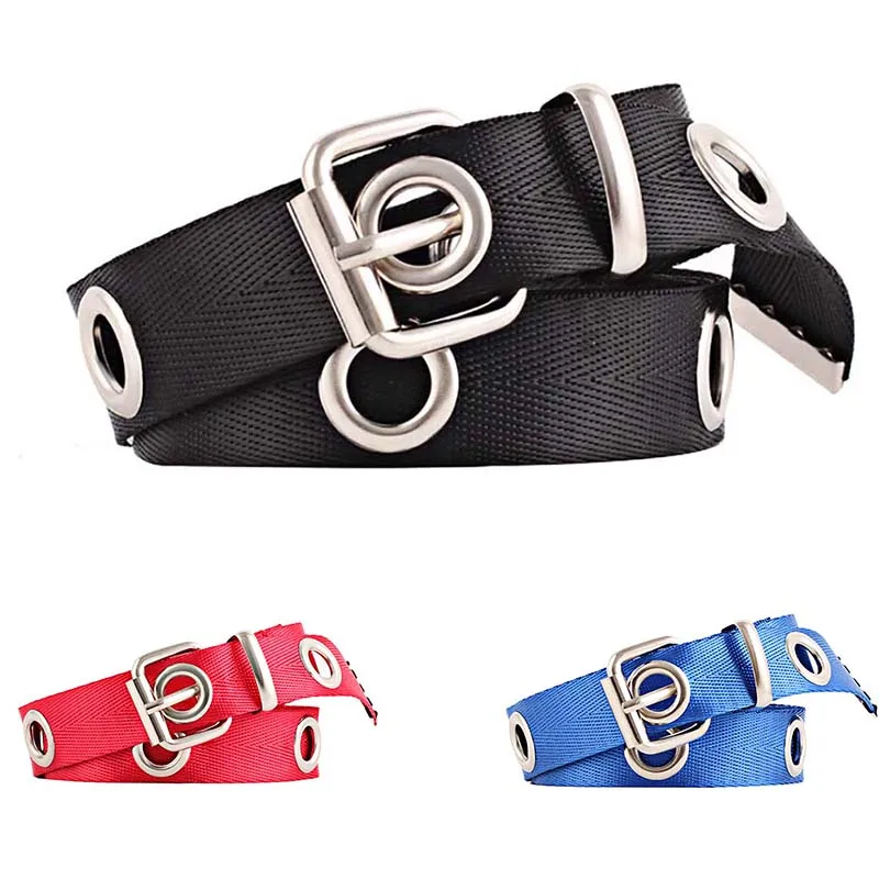 

Women Man Canvas Belt Boy Girl Big Hole Canvas Long Casual Belt Waist Belt Metal Female Belt