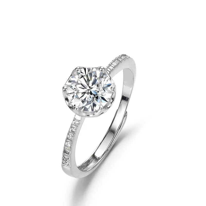 

Qiongfu New S925 silver cubic oxidized Hao stone ladies fashion ring six claw micro inlaid zircon female new gift wedding gift