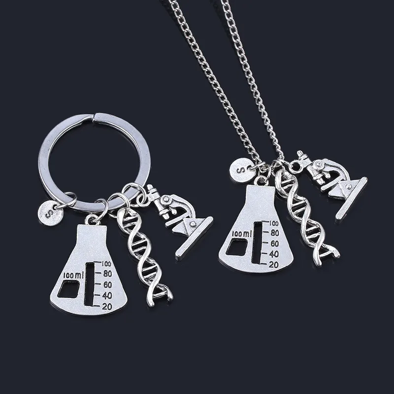 

Chemical Molecular Key Chains Twist DNA Microscope Keychain Funny Biological Experimental Tool Pendant Jewelry Key Ring Unisex
