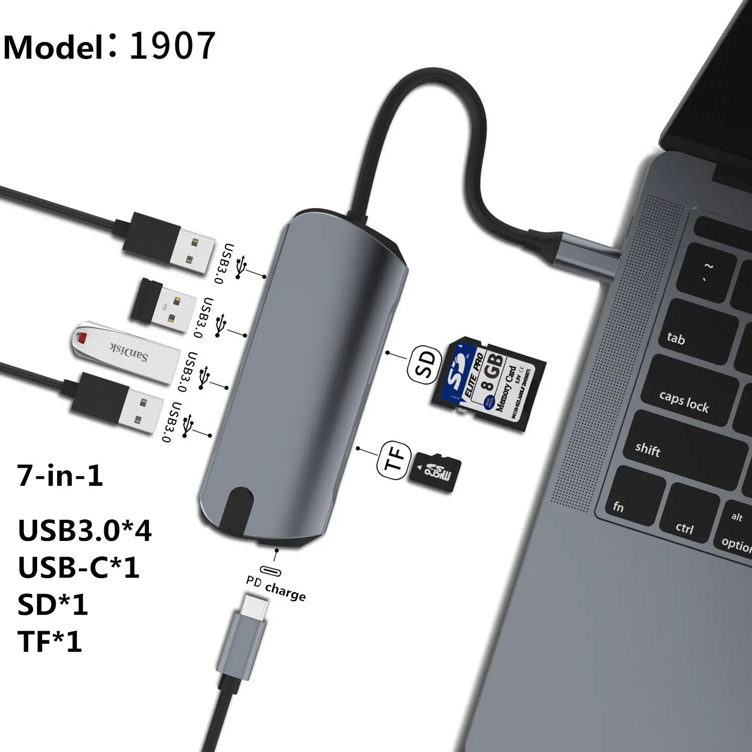 USB разветвитель Концентратор USB type C с HDMI RJ45 PD зарядка SD кард-ридер USB C концентратор Type C Plitter для Macbook Pro Аксессуары для ноутбуков мультихаб ноутбук аксессуары Multi HUB комплектующие для пк - Цвет: 1907