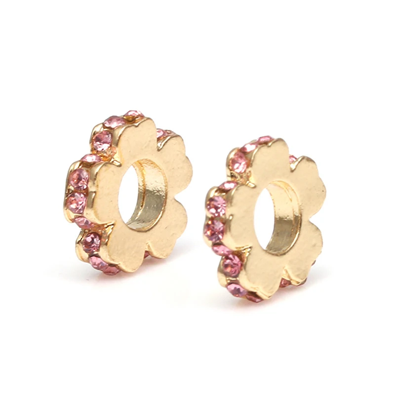 

Buipoey Fashion Shiny Beaded Flower Charm Fit Women's Bracelet Necklace Original Rose Gold Charm Jewelry Accessories Beads