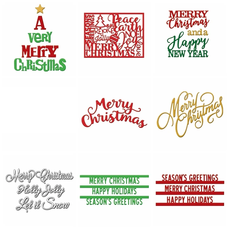 9 наборов веселых рождественских букв трафарет для резки металла скрапбукинга