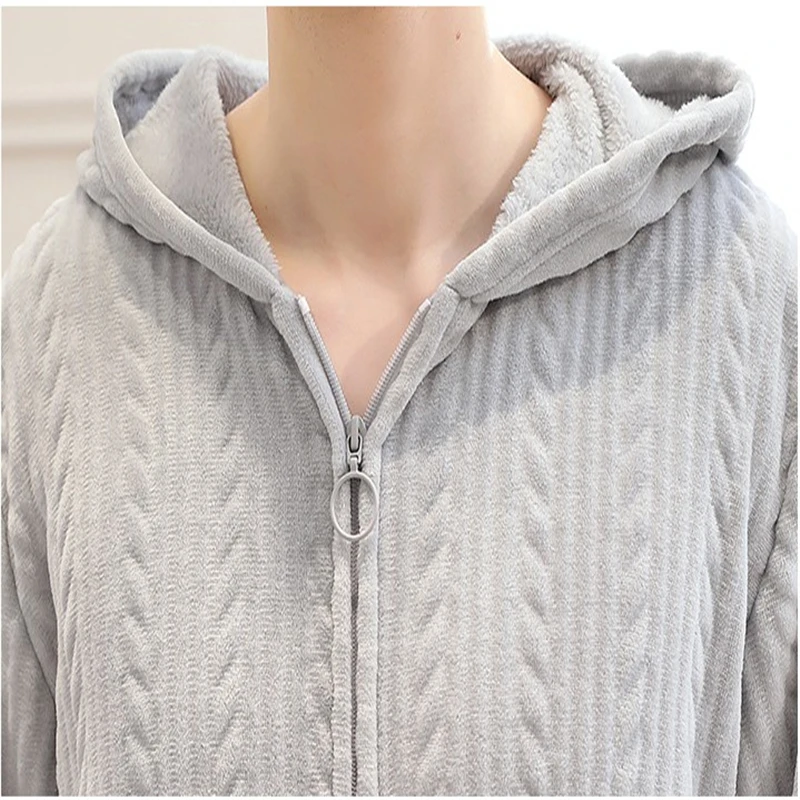 

Winter Long Flannel Hooded Bathrobe Womens Zipper Warm Robes Nightgown Loose Women Mens Couple Sleepwear Plus Size Y8001
