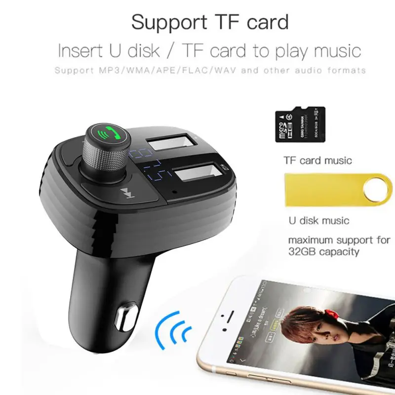 New Dual USB Charger Car Bluetooth Fm Transmitter MP3 Player Kit TF Card Quick Charge Adapter Handsfree Calling | Компьютеры и офис