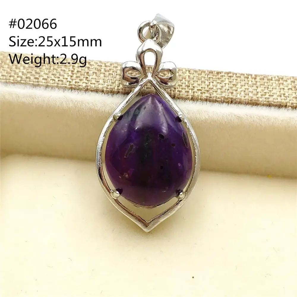 

Натуральный фиолетовый сугилит Южная Африка кулон 925 стерлингового серебра 25x15 мм для женщин мужчин рейки камень ювелирные изделия AAAAA