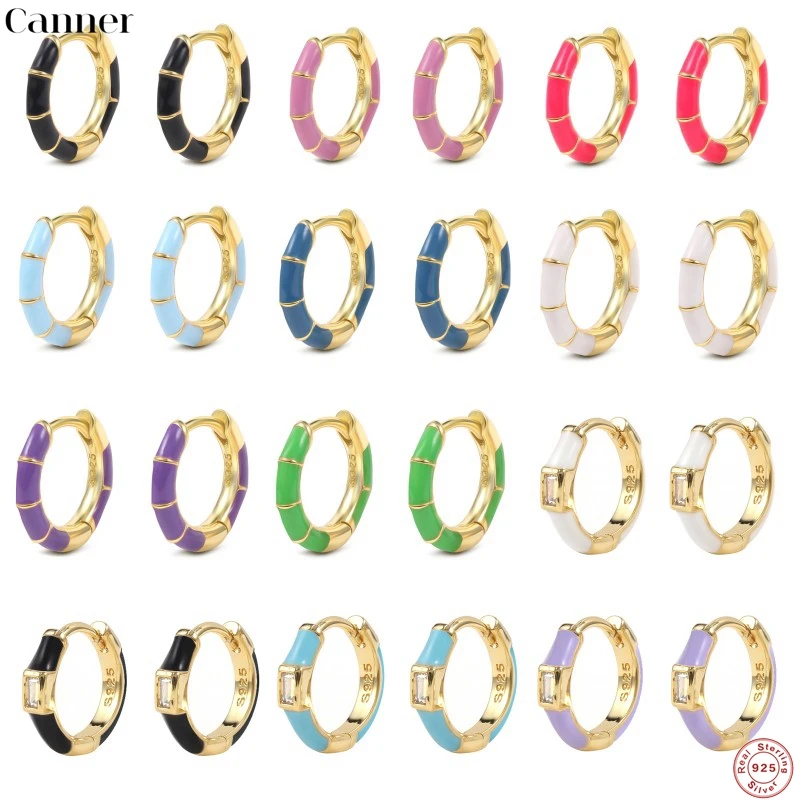 

CANENR Dripping Oil Colorful Cute Hoop Earrings for Women Fine Jewelry Cartilage Enamel Earrings 925 Sterling Silver Pendientes
