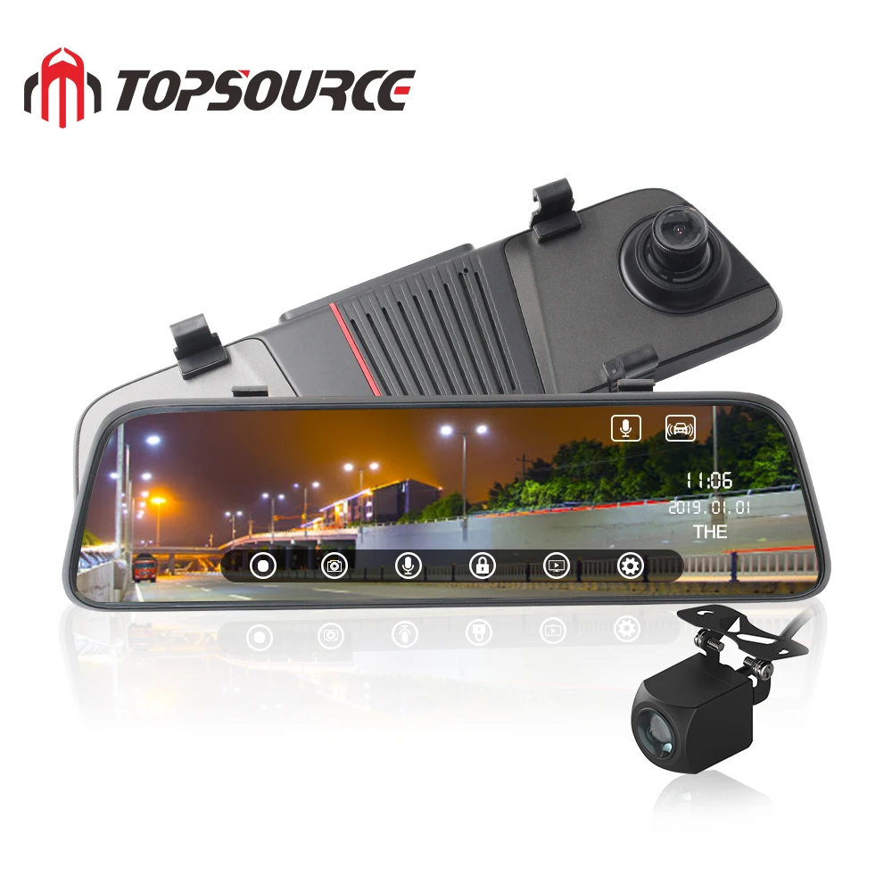 TOPSOURCE 10'' stream media Dash Camera 1080P Rear View Mirror Media Car DVR Recorder with Night Vision G Sensor Parking Monitor |