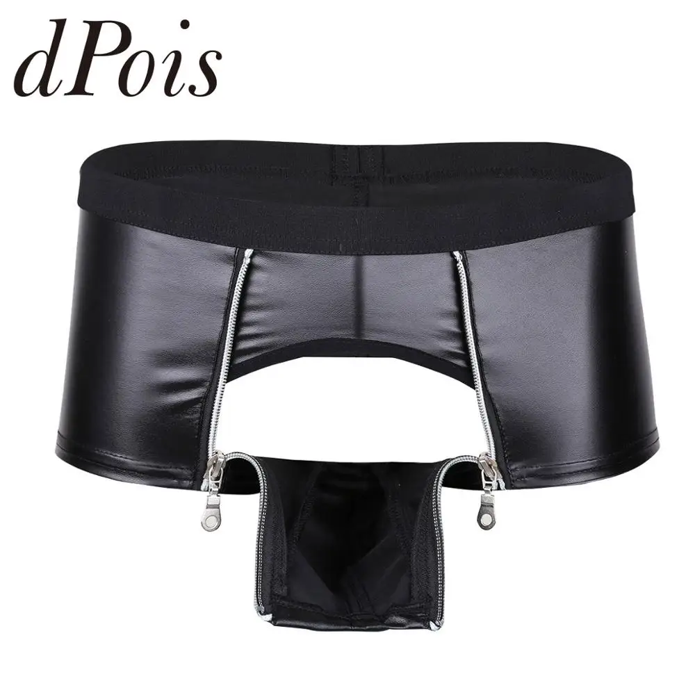 Мужские трусы боксеры из искусственной кожи на молнии с карманом открытая