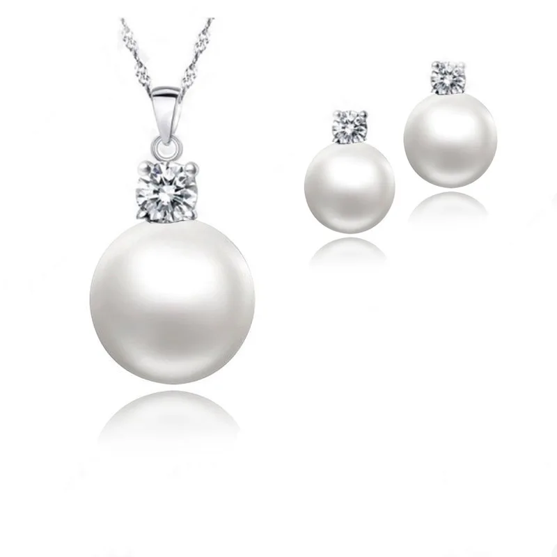 Комплект из колье и серёг серебра 925 пробы|pearl earrings necklace|earrings necklacewedding jewelry sets |